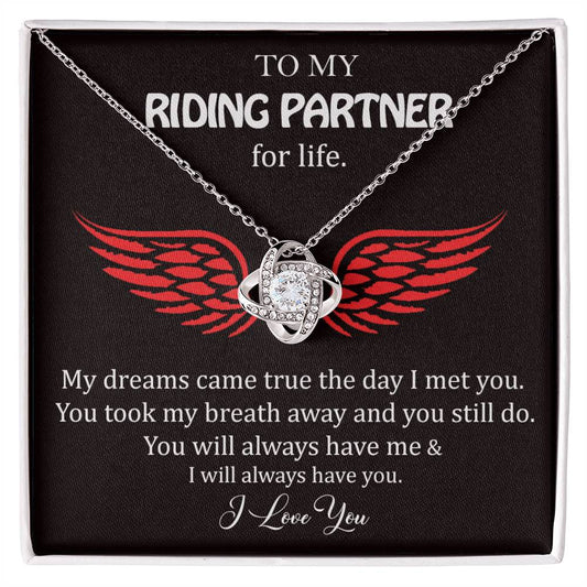 To My Riding Partner, Harley Lovers, Love Knot Necklace Message Card Necklace