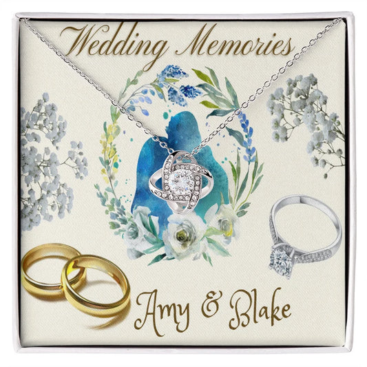 Wedding Memories Necklace, Name Card Jewelry, Love Knot Memories Necklace, Custom Message Card, Necklace for Wife, Message Card