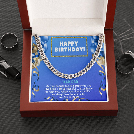 DAD Gifts Necklace, Happy Birthday To My Dad, Cuban Link Chain, Gift for Dad