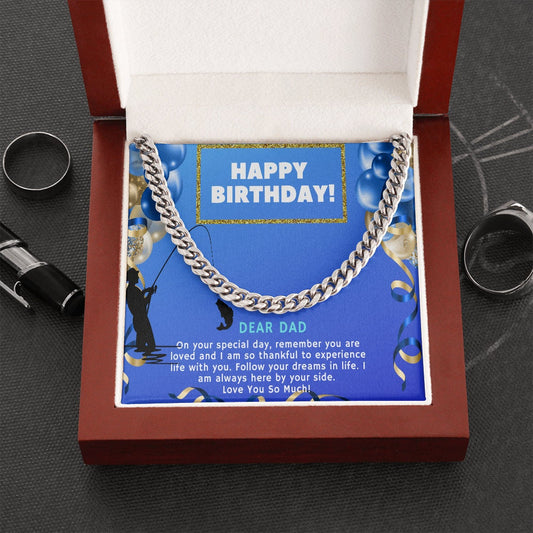 FISHING DAD Necklace, DAD Gift Necklace, Happy Birthday To My Dad, Cuban Link Chain