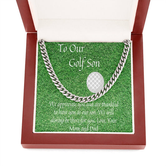 Golf Gifts For Men, To Our Golf Son, Cuban Link Chain, Gift for Son, Gift from Mom and Dad