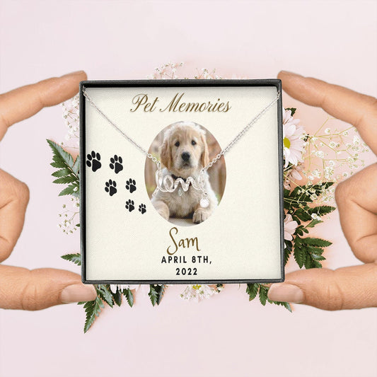 Pet Memories Necklace, Pet Photo Memorial, Pet Name Card Jewelry, Pet Lovers, Remembrance of Pet, Pet Jewelry Box Gift, Personalized Box