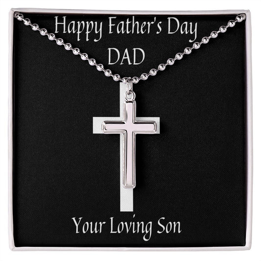 Happy Father's Day Necklace Cross, Dad Gift from Son, Message Card Necklace