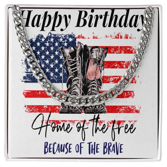 Happy Birthday Veteran Necklace, Cuban Link Chain Necklace