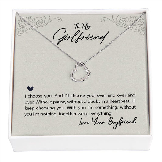 To My Girlfriend, Silver Heart Necklace for Her Birthday, From Boyfriend to Girlfriend